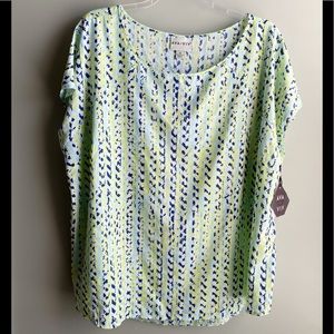 AVA & VIV / Blue and Yellow Print Top - 4X (NWT)